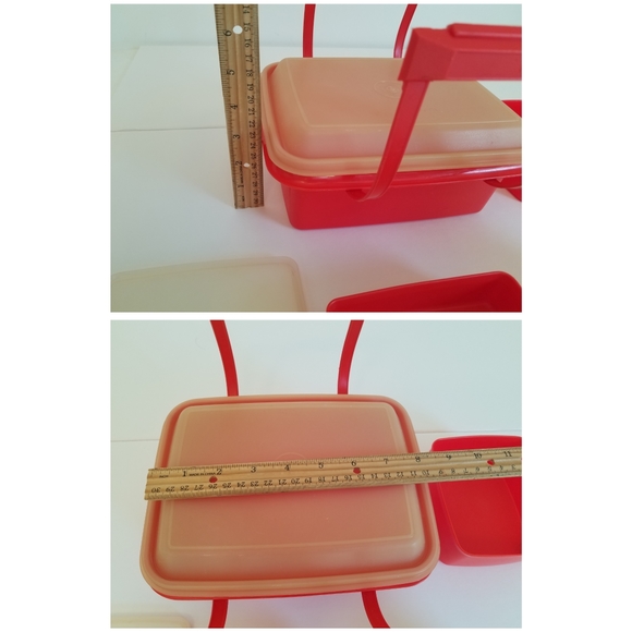 Vintage Tupperware Set 5 Containers 5 Lids Pack n Carry Red Lunch Box - Picture 7 of 14